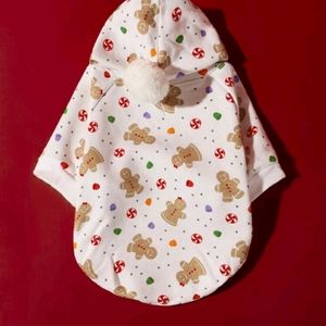 Christmas Gingerbread dog sweater Pom pom hoodie Medium